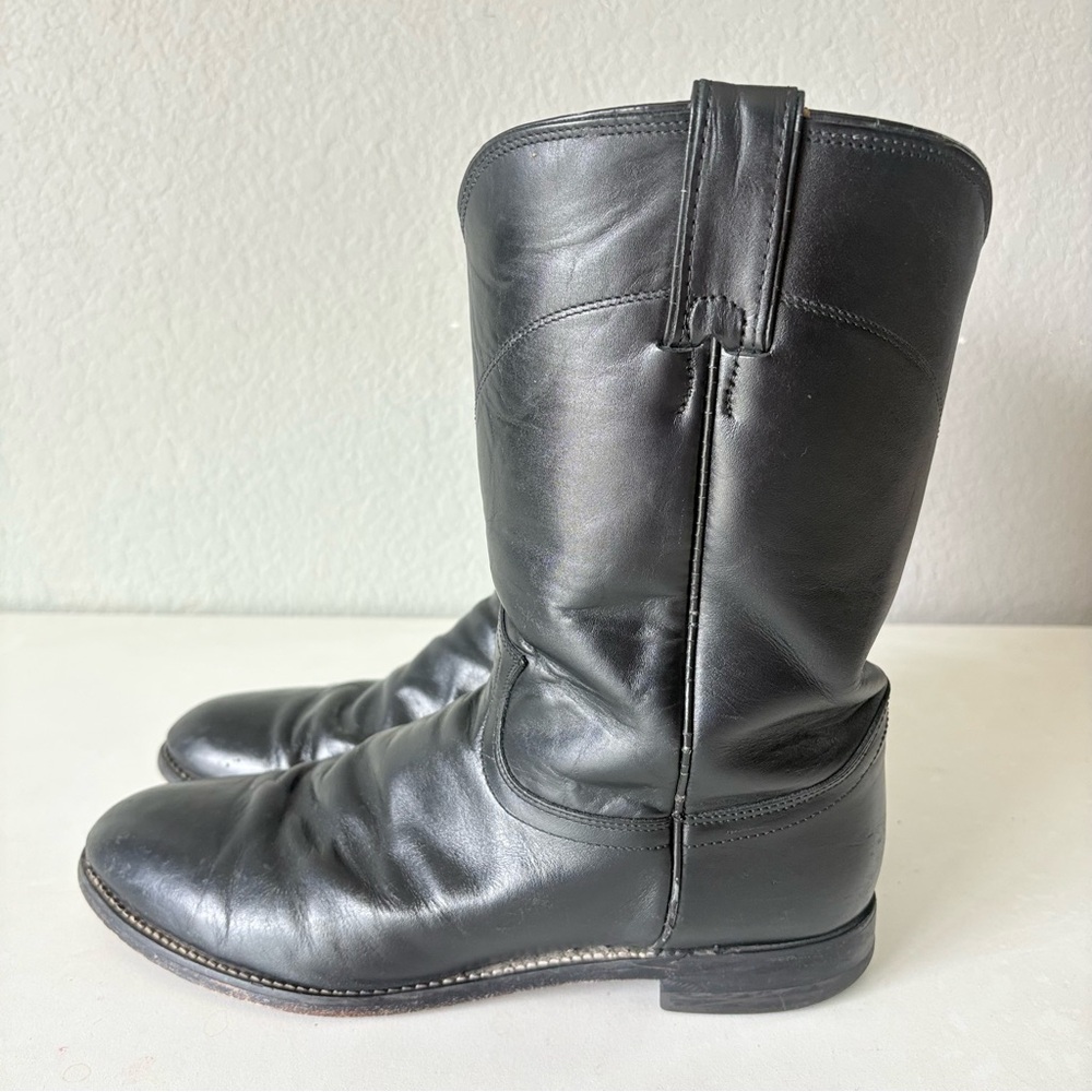Justin Boots Black Leather Roper Western Cowboy Mid Calf Boots Men’s Size 8.5 E
